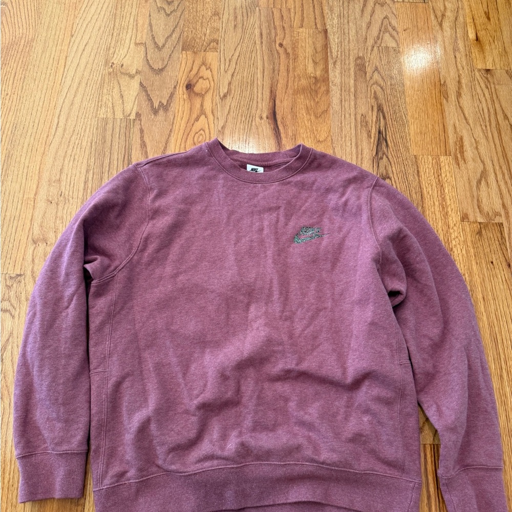 Nike Purple Crewneck Sweater with Ribbed Cuffs